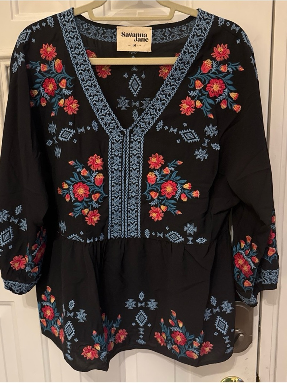 Savanna Jane Black Embroidered V-Neck Floral Tunic